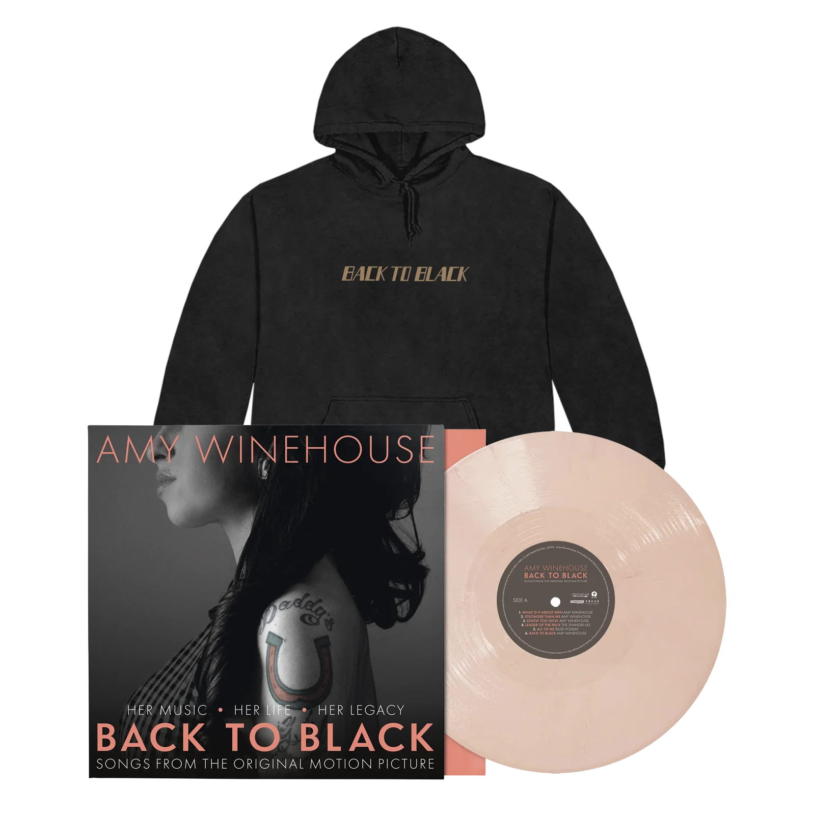 Back To Black - Songs From The Original Motion Picture: Exclusive Peach Vinyl LP + Back To Black Portrait Washed Hoodie